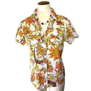 KAREN Scott Colorful 100% Cotton Floral Paisley Shirt Earth Tones Sz M